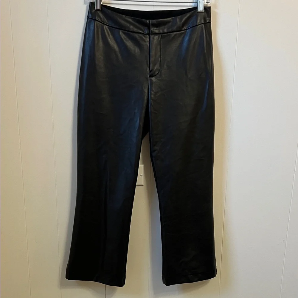 Lola and Sophie Vegan Faux Leather Cropped Black Pants Stretch Trousers Size 2